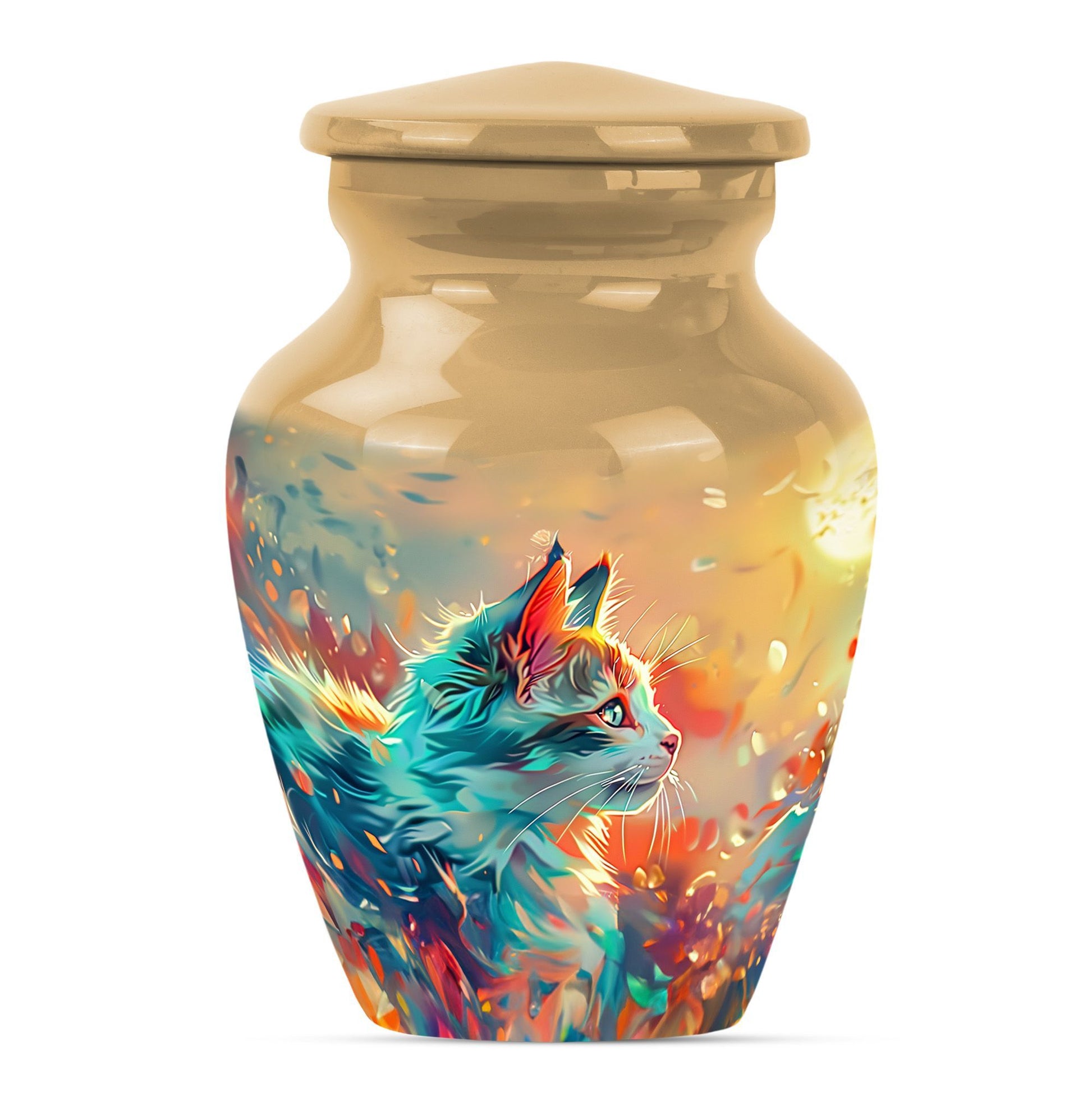 10-inch classic abstract cat urn made of aluminum