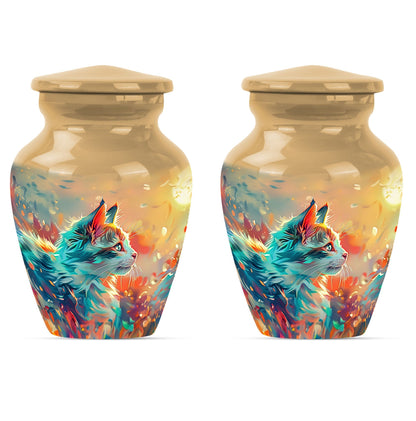 10-inch classic abstract cat urn made of aluminum