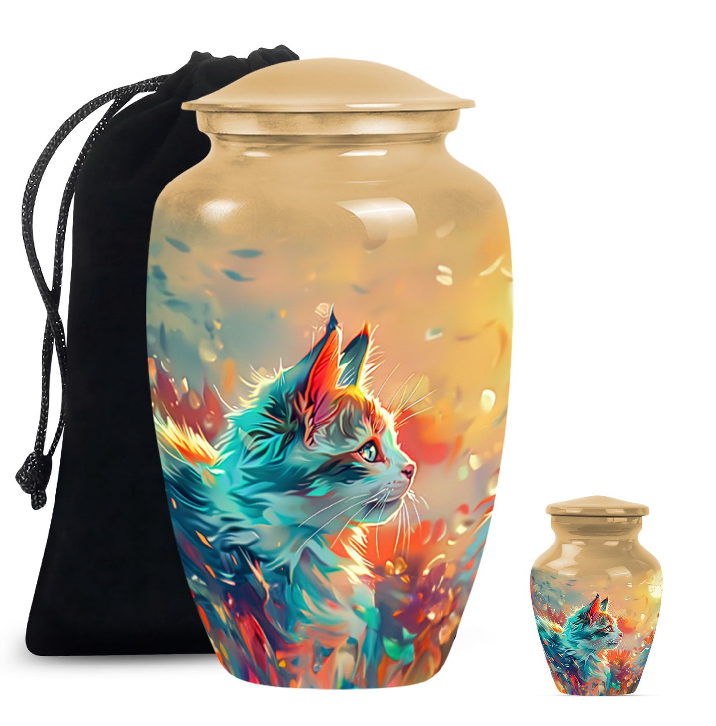 10-inch classic abstract cat urn made of aluminum