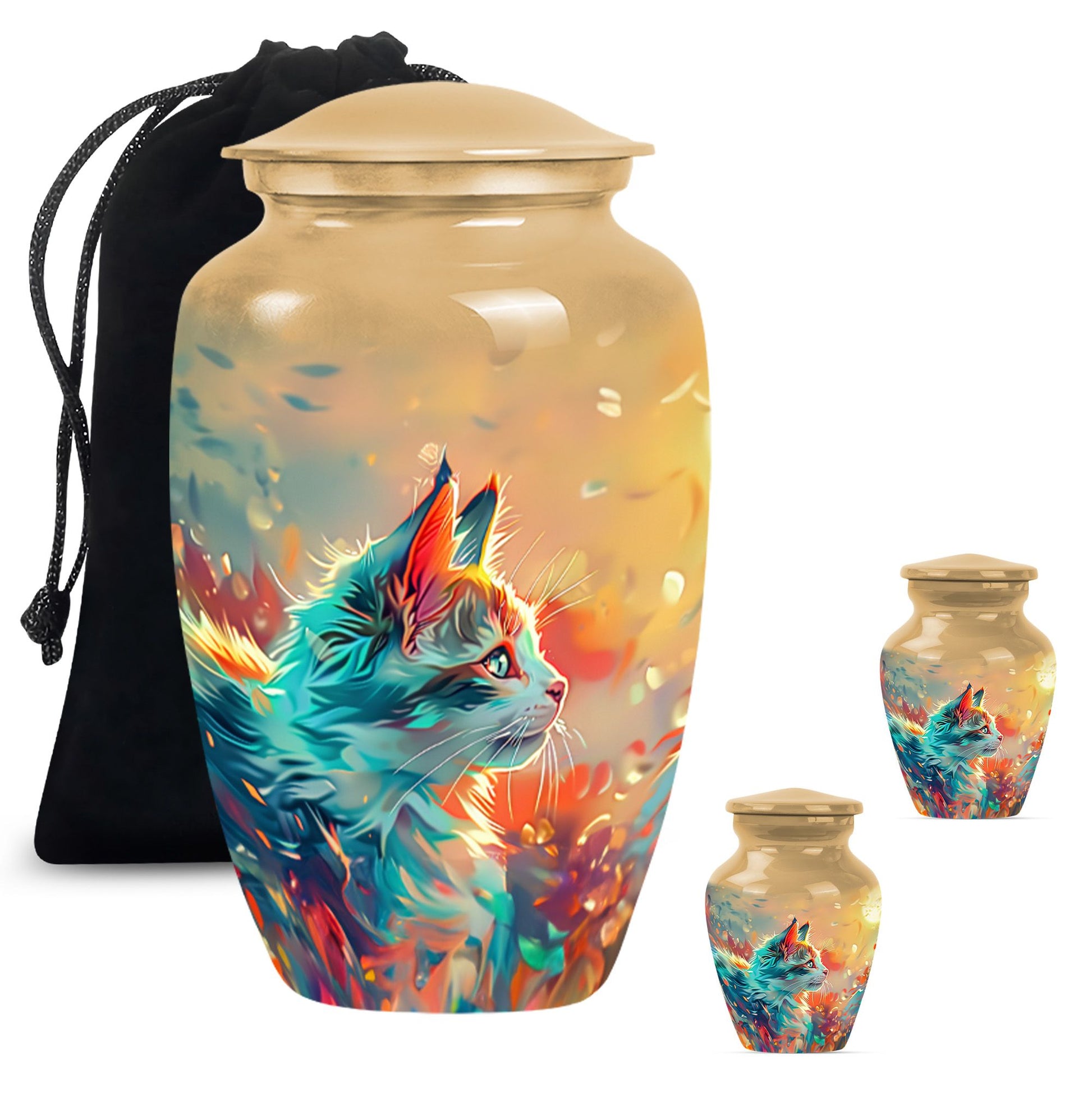 10-inch classic abstract cat urn made of aluminum