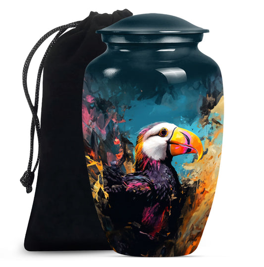 10-inch classic Puffin Bird cremation urn for human ashes.