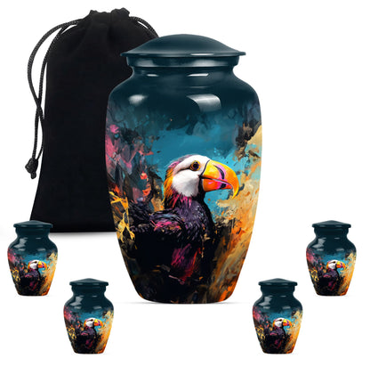10-inch classic Puffin Bird cremation urn for human ashes.