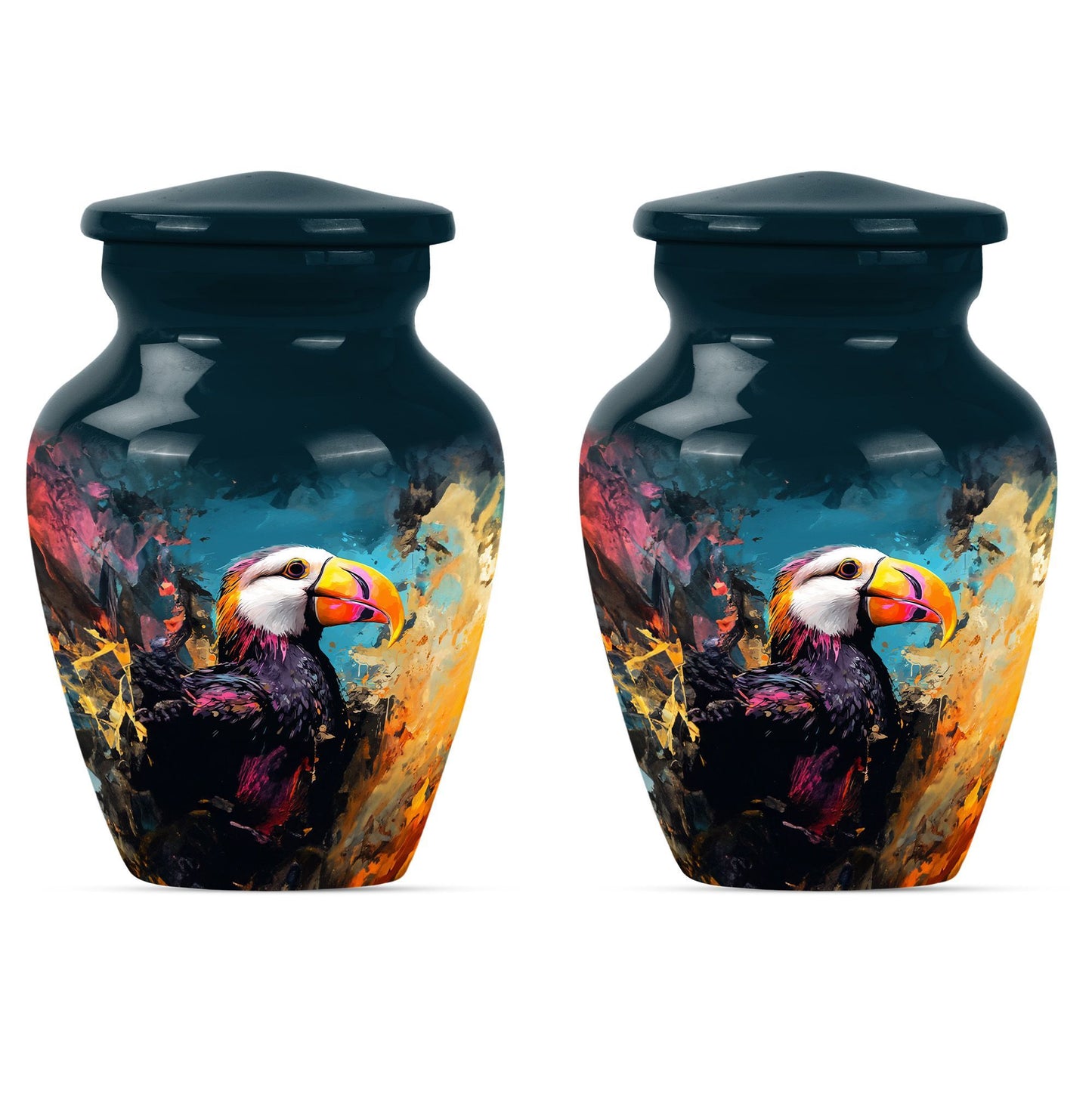 10-inch classic Puffin Bird cremation urn for human ashes.