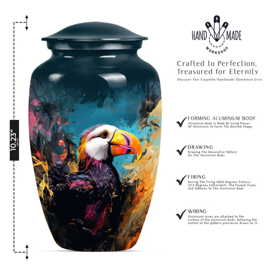 10-inch classic Puffin Bird cremation urn for human ashes.