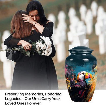 10-inch classic Puffin Bird cremation urn for human ashes.
