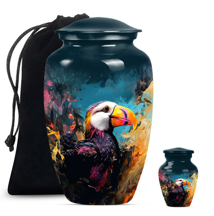 10-inch classic Puffin Bird cremation urn for human ashes.