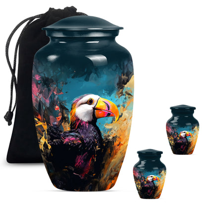 10-inch classic Puffin Bird cremation urn for human ashes.