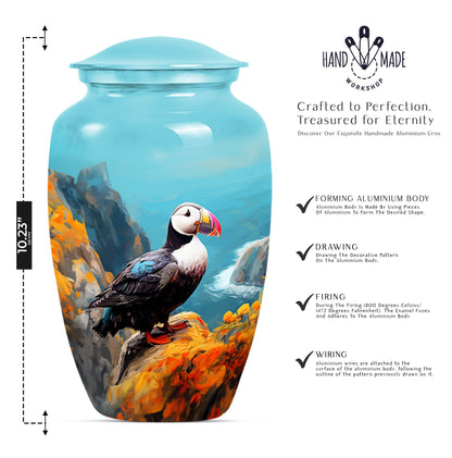 10-inch Classic Puffin Bird Urn, funeral urn for mom.