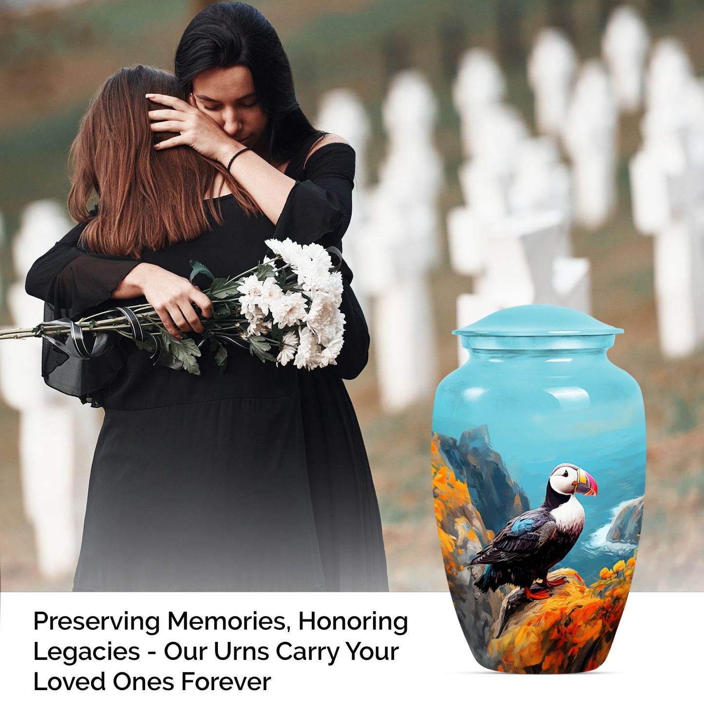 10-inch Classic Puffin Bird Urn, funeral urn for mom.