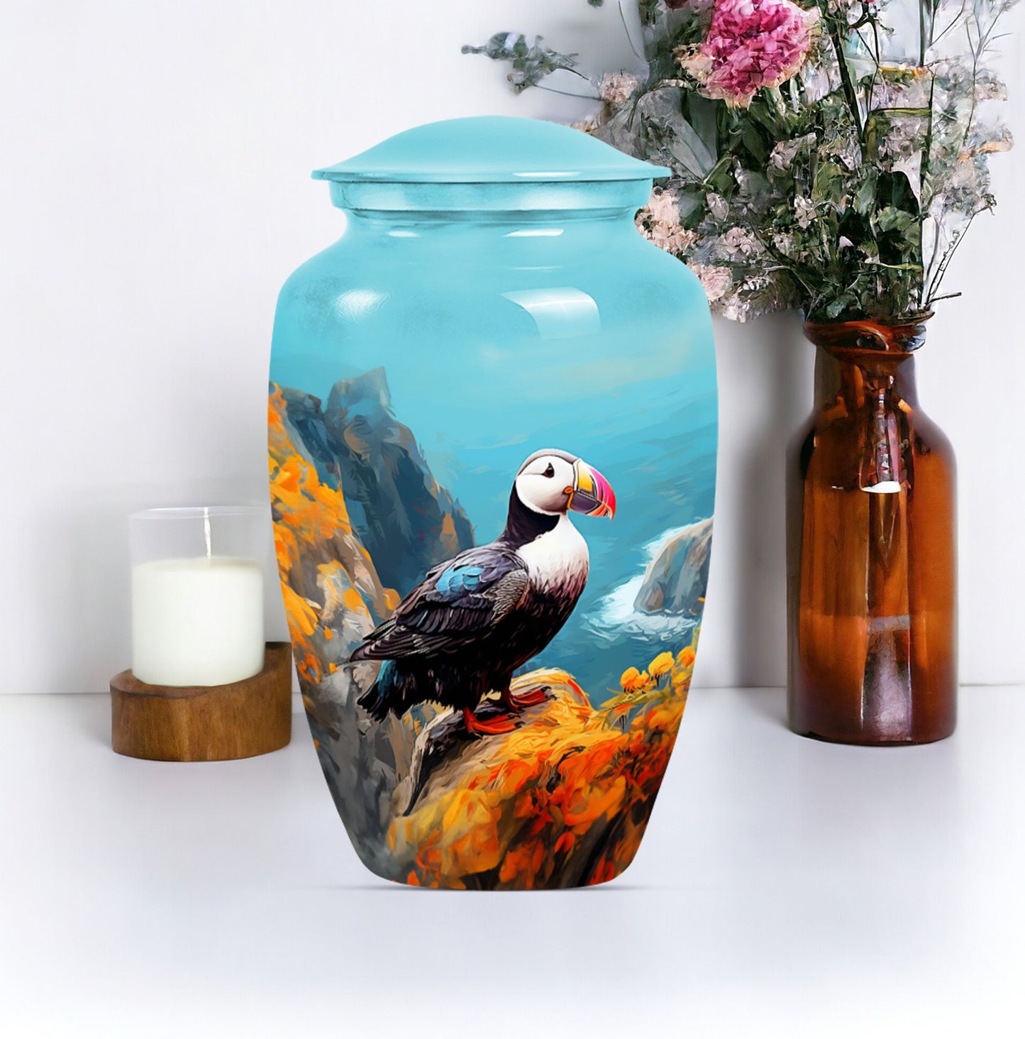 10-inch Classic Puffin Bird Urn, funeral urn for mom.