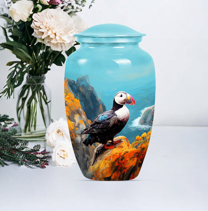 10-inch Classic Puffin Bird Urn, funeral urn for mom.