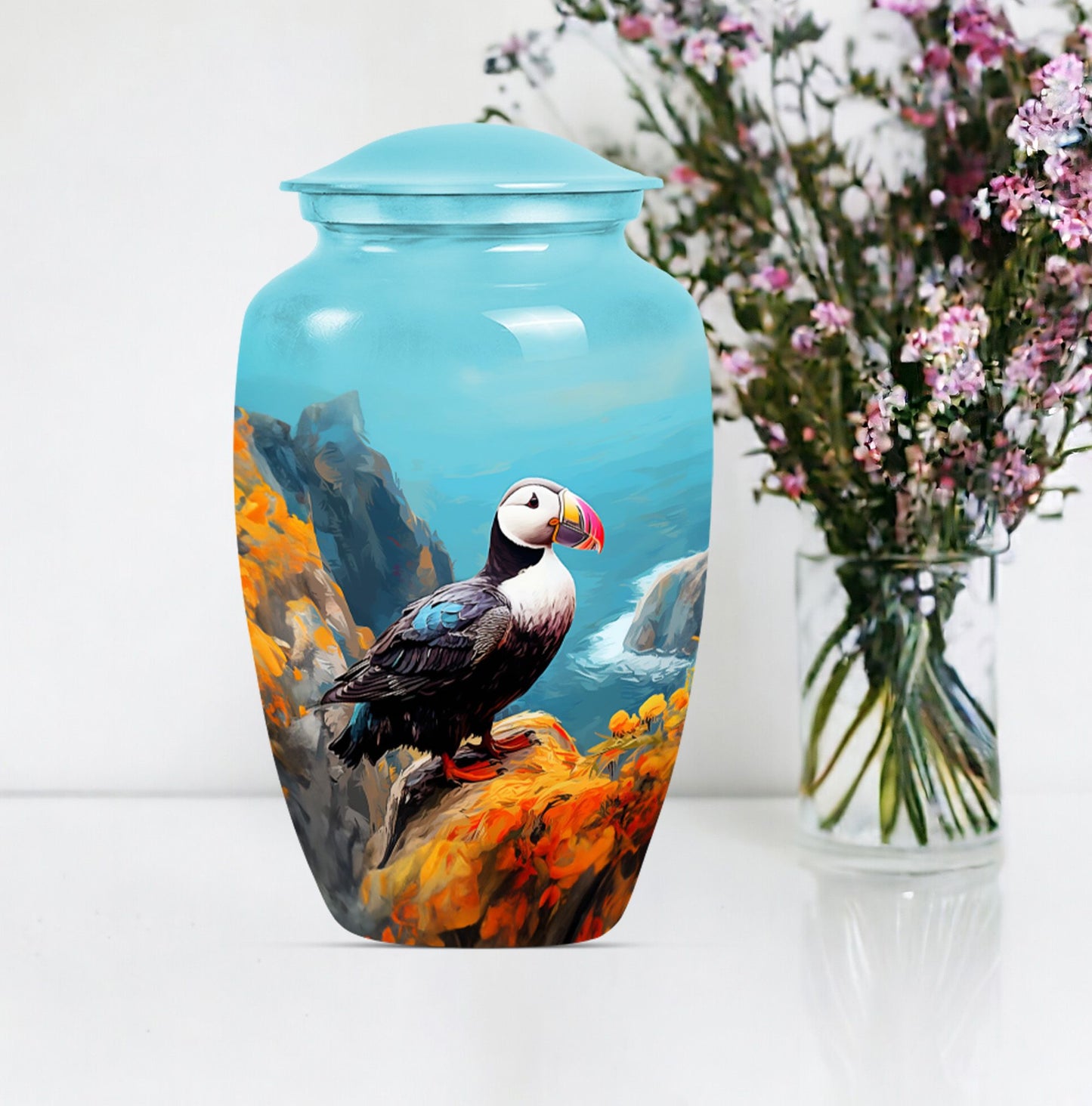 10-inch Classic Puffin Bird Urn, funeral urn for mom.
