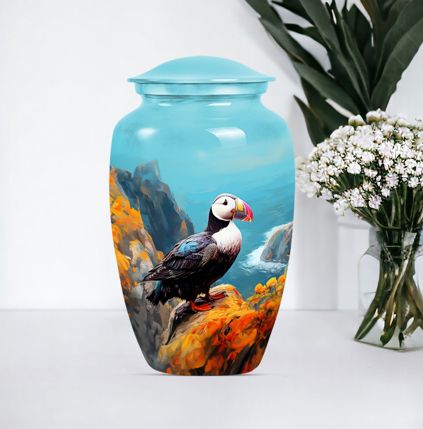 10-inch Classic Puffin Bird Urn, funeral urn for mom.