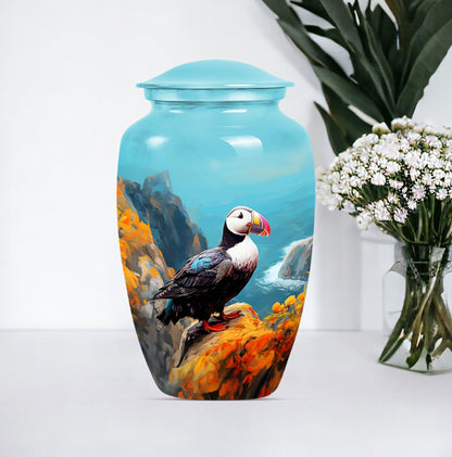 10-inch Classic Puffin Bird Urn, funeral urn for mom.