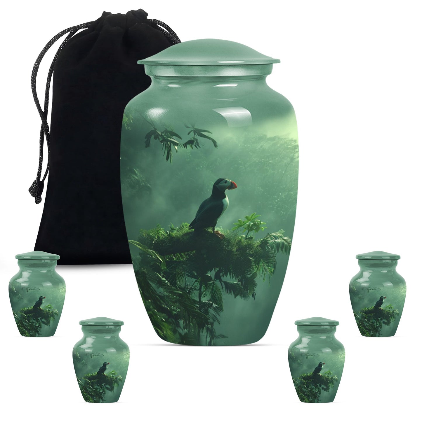 Classic 10-inch puffin bird burial urn for human ashes.