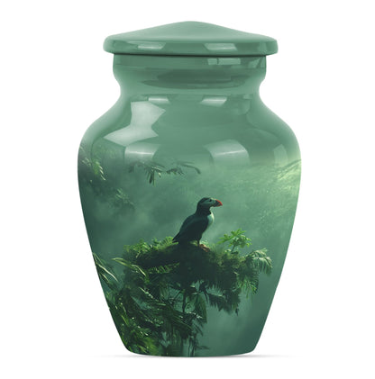 Classic 10-inch puffin bird burial urn for human ashes.