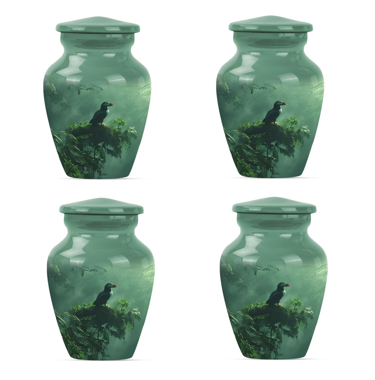 Classic 10-inch puffin bird burial urn for human ashes.