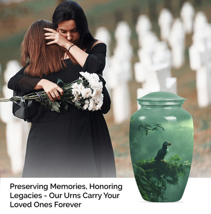 Classic 10-inch puffin bird burial urn for human ashes.