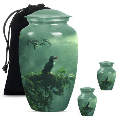 Classic 10-inch puffin bird burial urn for human ashes.