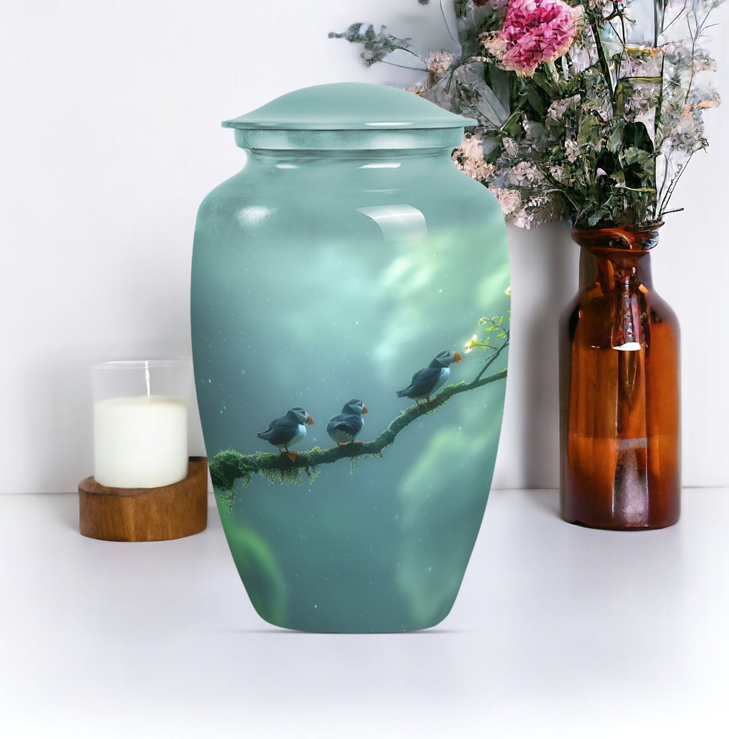 Puffin Bird Urn, designed for male cremation ashes.