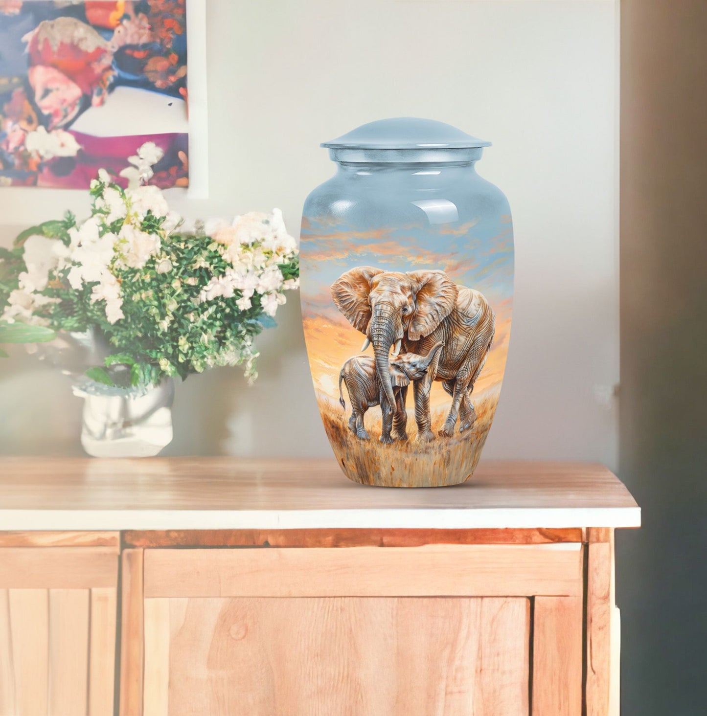 elephant family urn.
