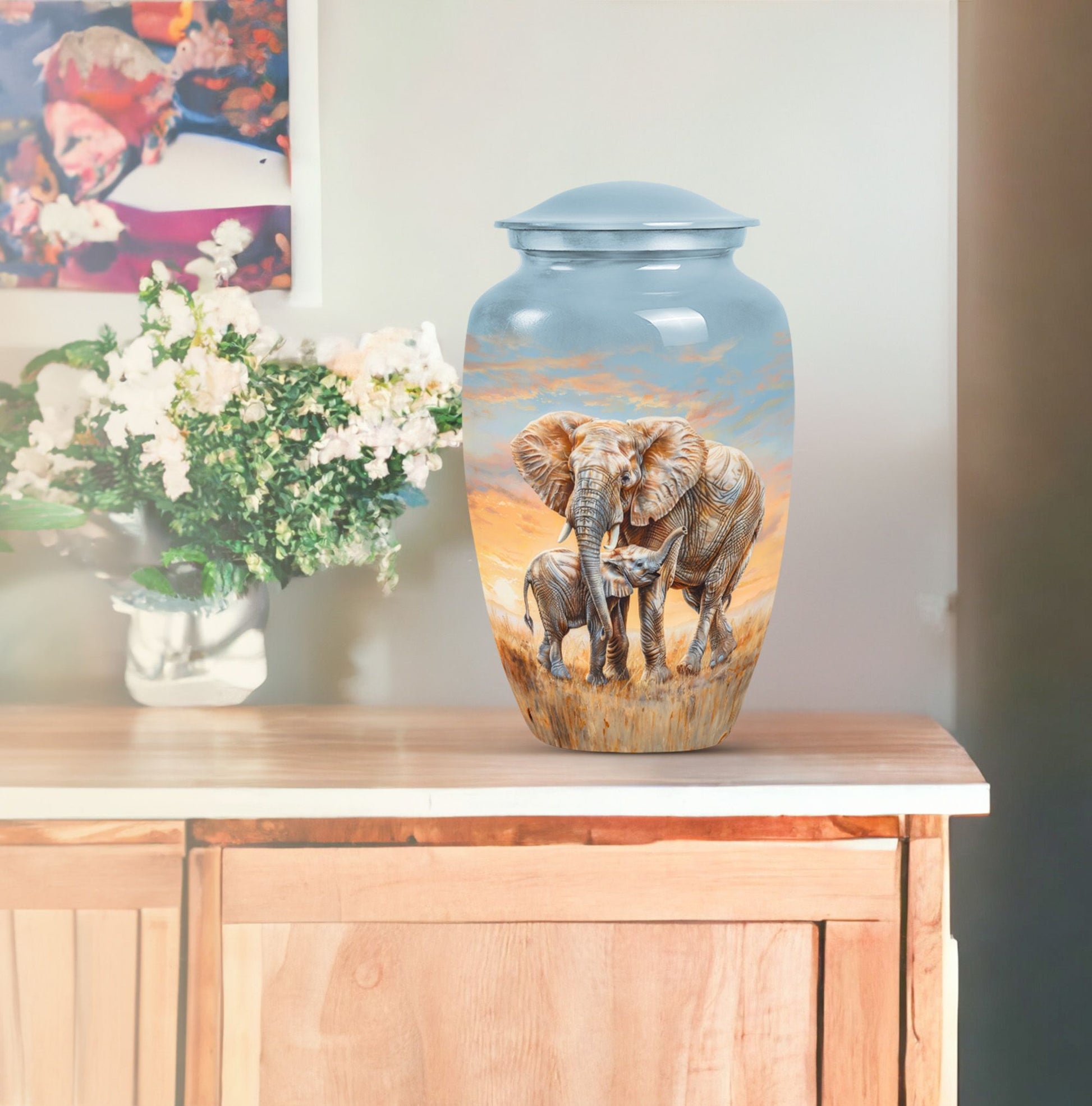 elephant family urn.