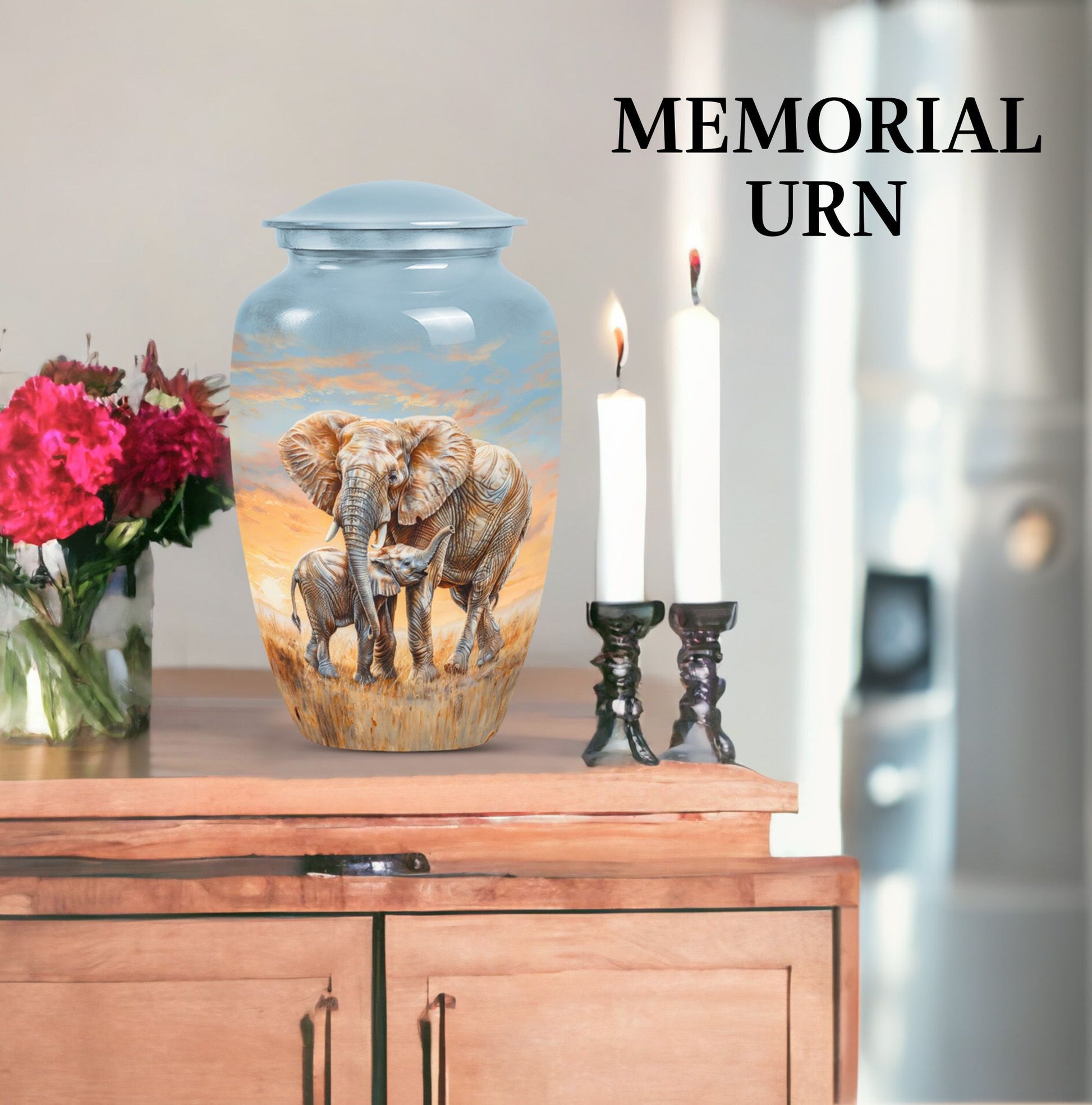 elephant family urn.