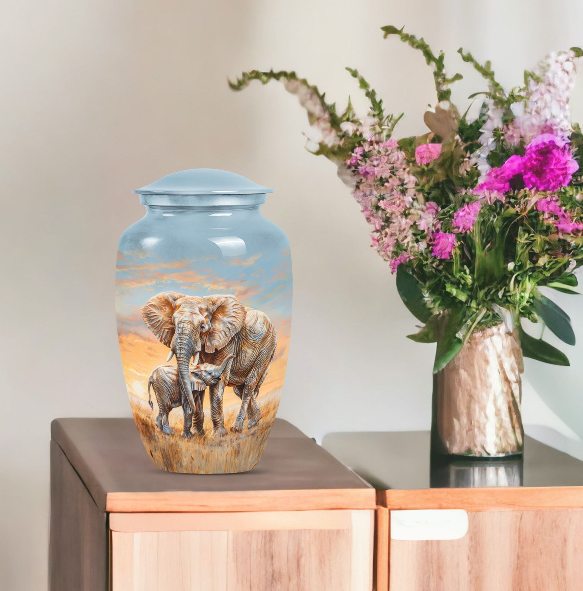 elephant family urn.