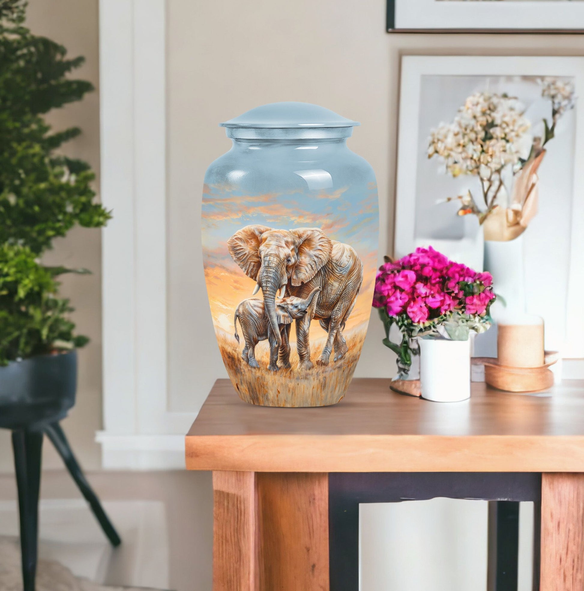 elephant family urn.