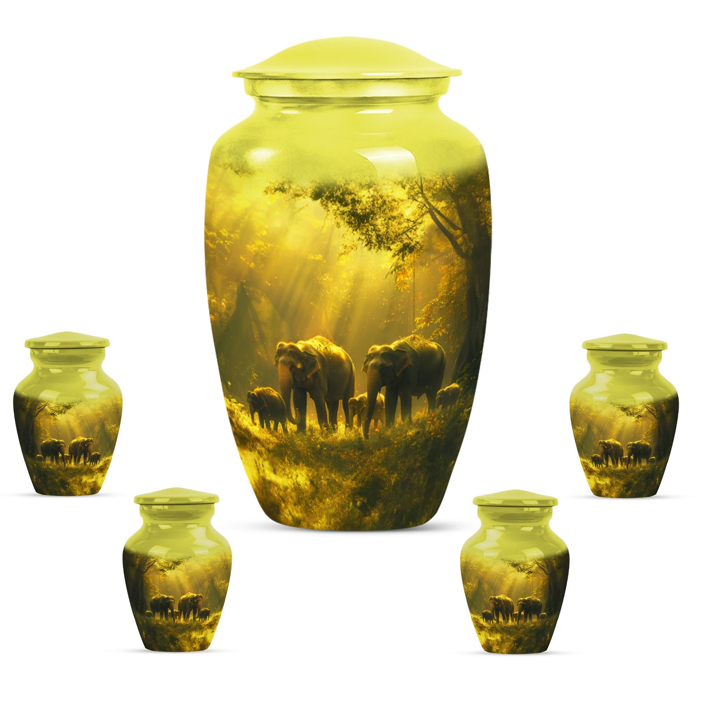 elephant family urn for adult ashes.