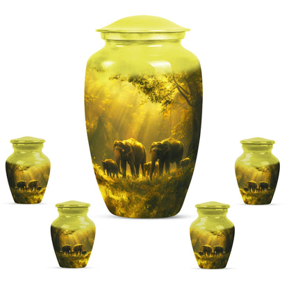 elephant family urn for adult ashes.