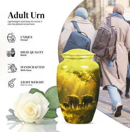 elephant family urn for adult ashes.