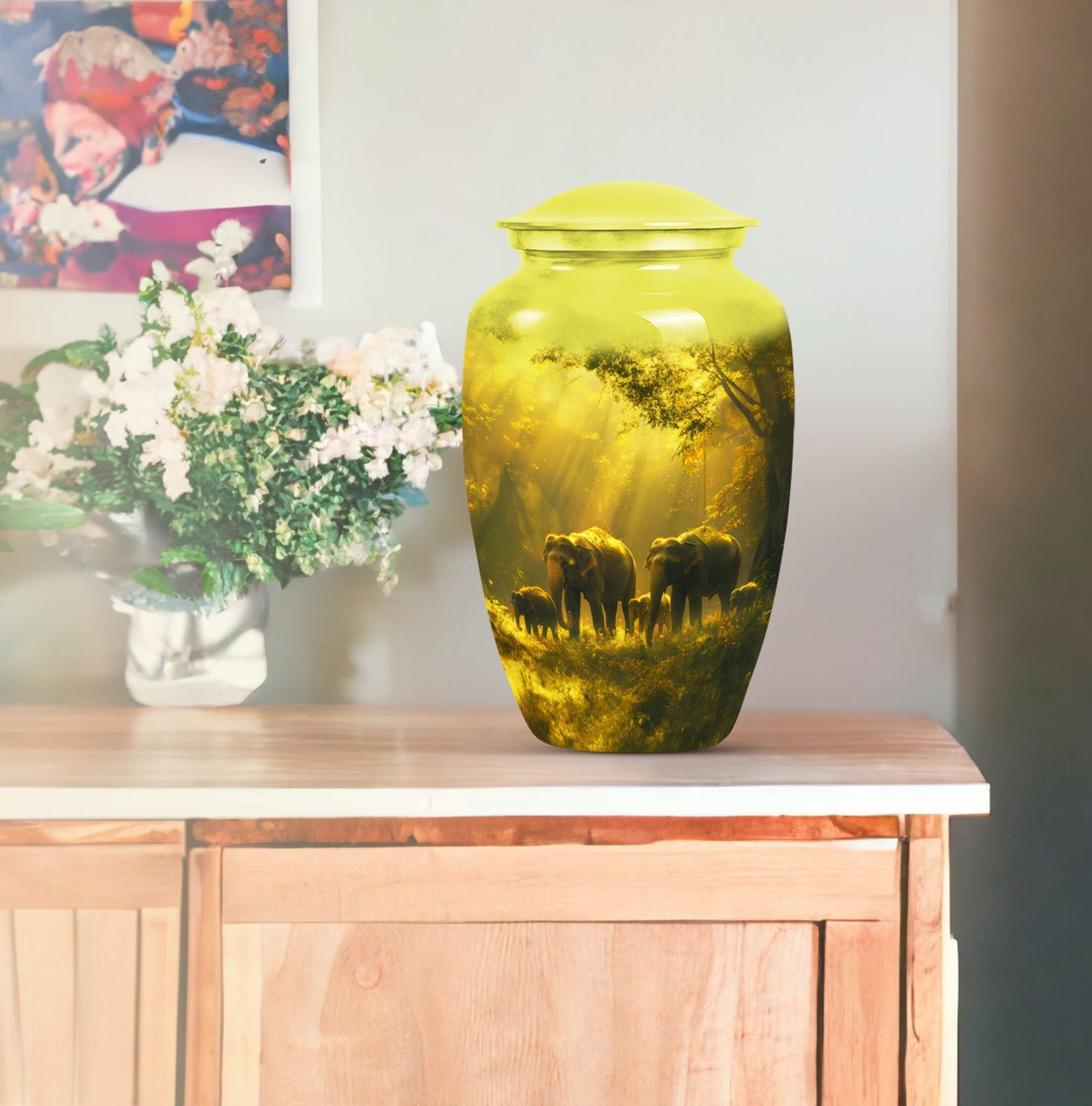 elephant family urn for adult ashes.