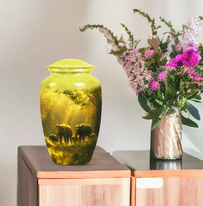 elephant family urn for adult ashes.