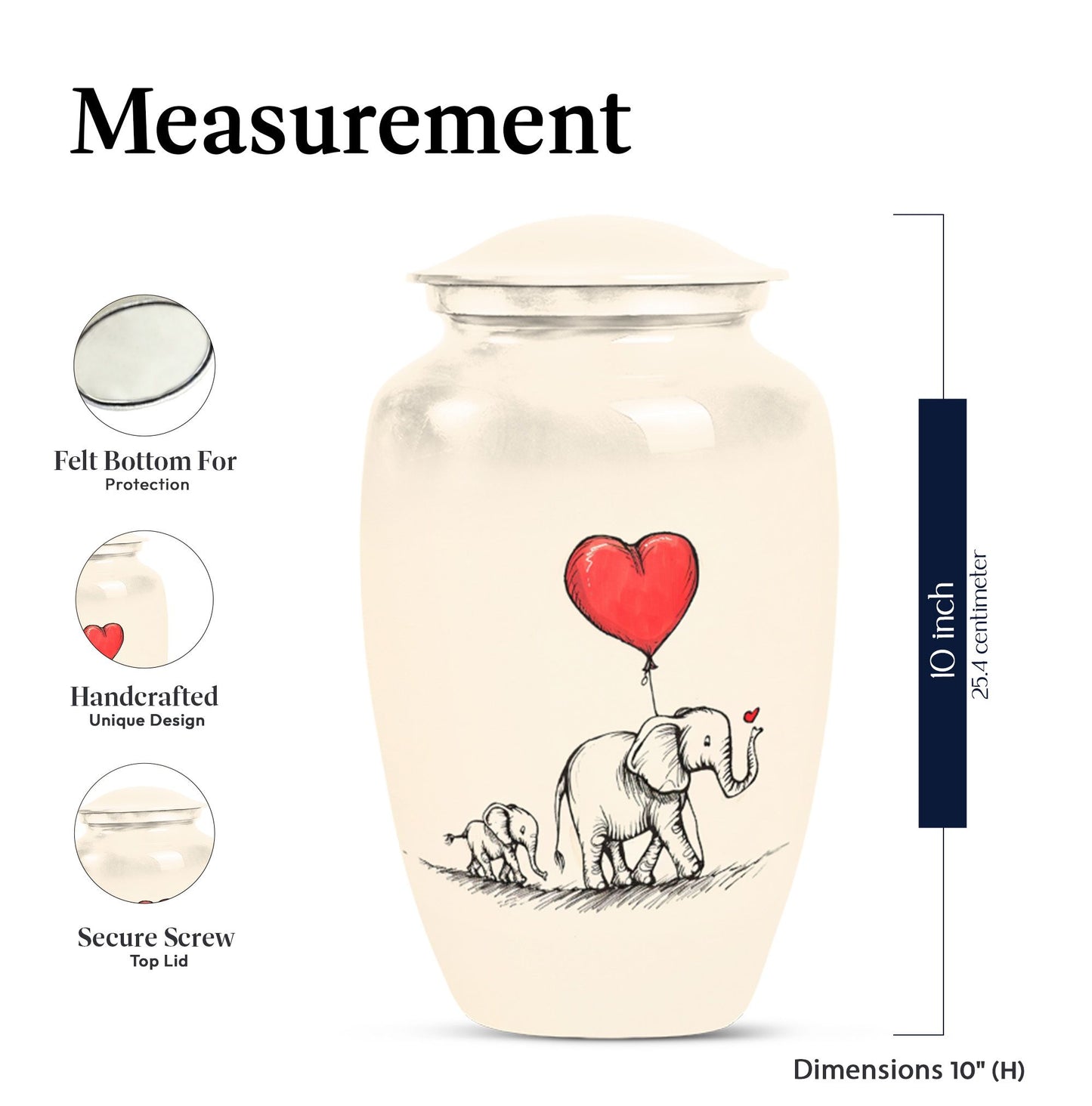 10 inch classic abstract large urn featuring elephant family