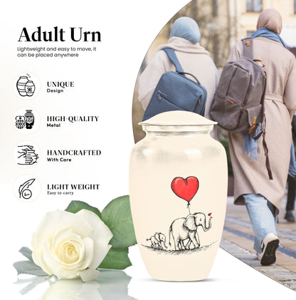 10 inch classic abstract large urn featuring elephant family