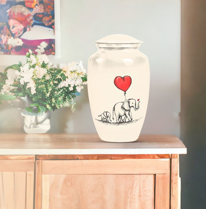 10 inch classic abstract large urn featuring elephant family