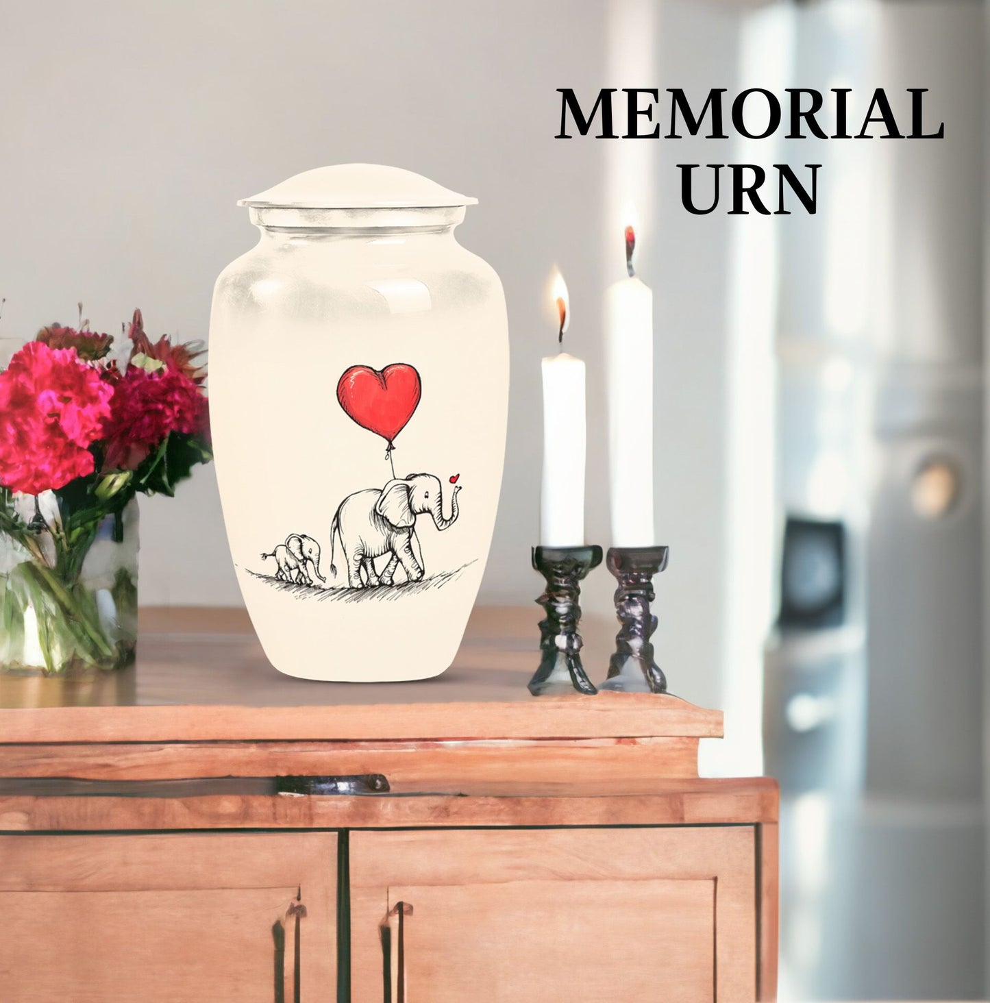 10 inch classic abstract large urn featuring elephant family