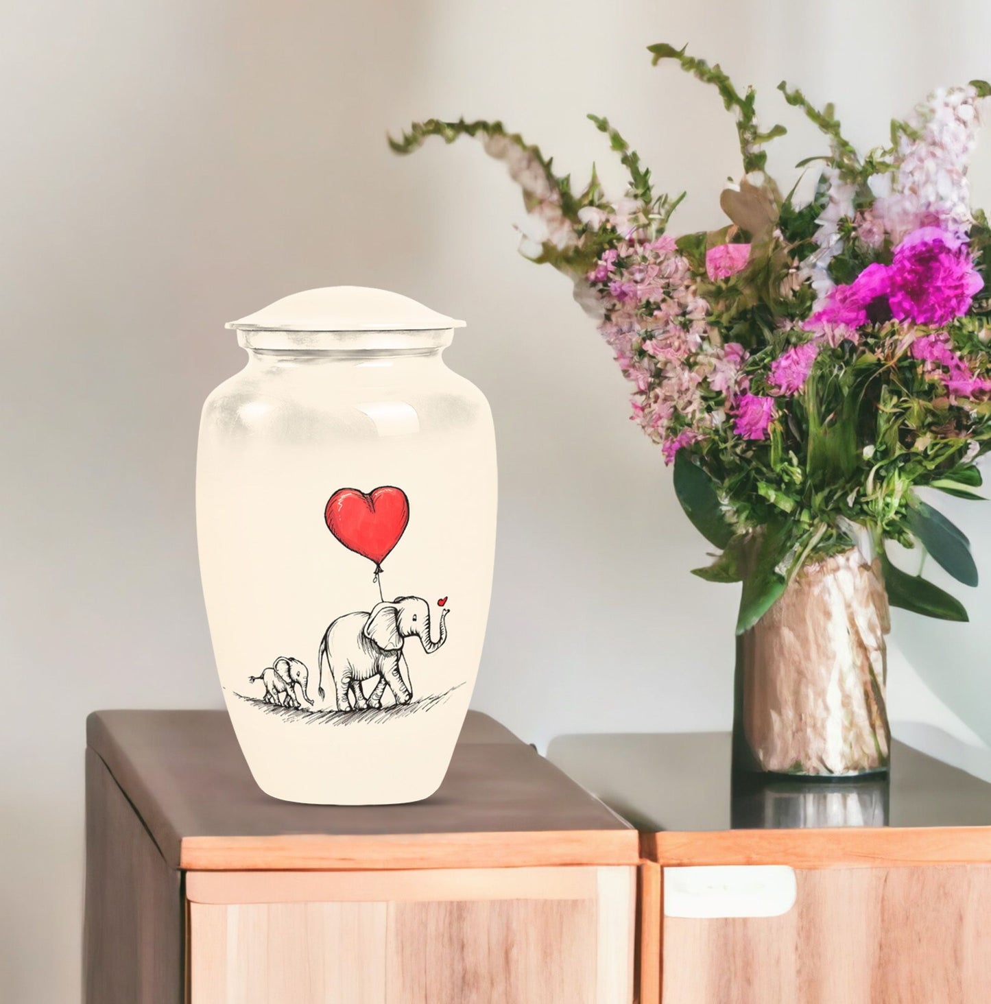 10 inch classic abstract large urn featuring elephant family