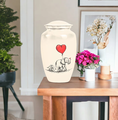 10 inch classic abstract large urn featuring elephant family