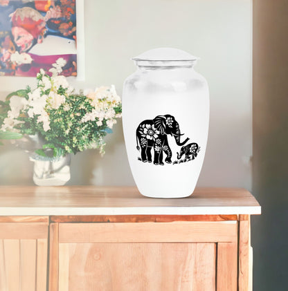 Classic 10 inch abstract aluminium cremation urn.