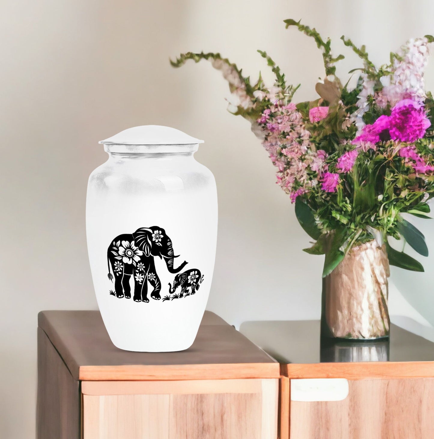 Classic 10 inch abstract aluminium cremation urn.