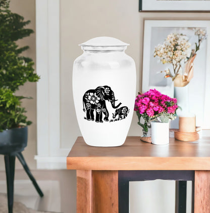 Classic 10 inch abstract aluminium cremation urn.