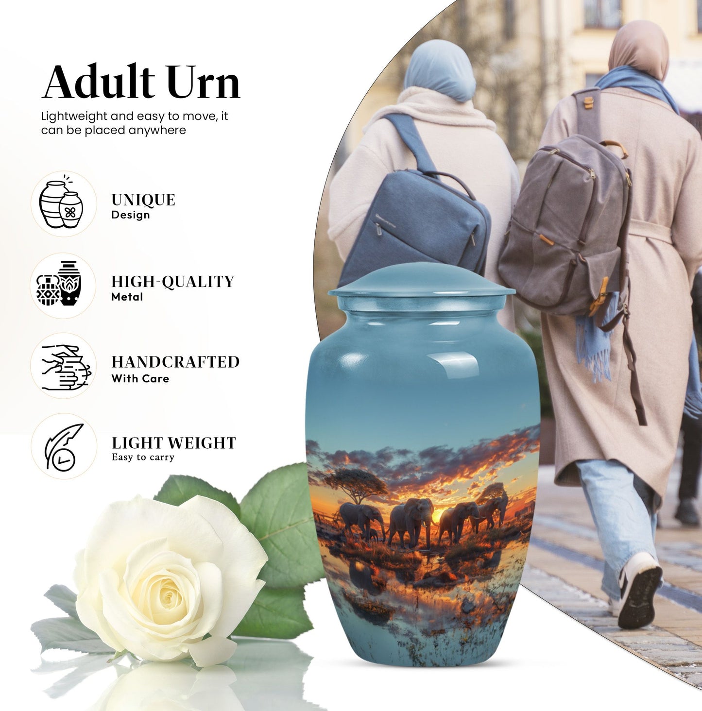 Classic abstract elephant family urn for adult male dad.