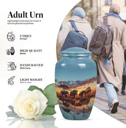 Classic abstract elephant family urn for adult male dad.