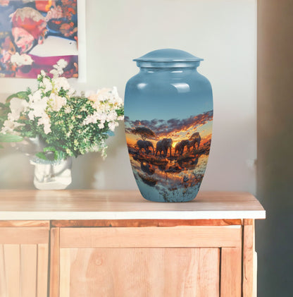 Classic abstract elephant family urn for adult male dad.