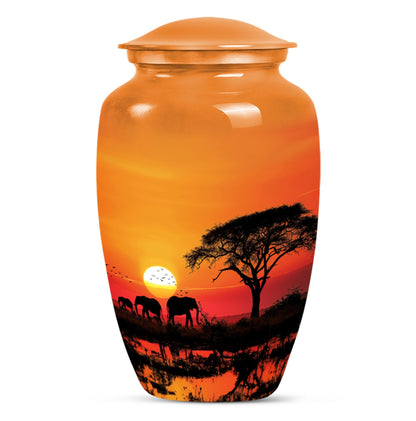 Elephant Family classic aluminium urn for adult ashes.