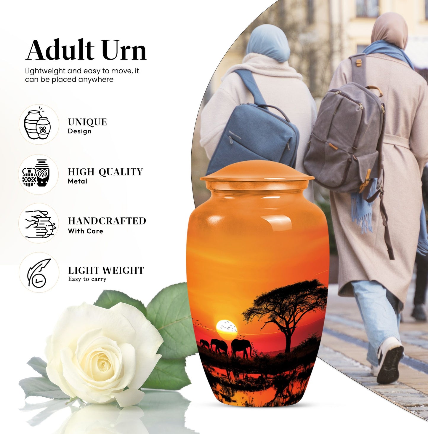 Elephant Family classic aluminium urn for adult ashes.