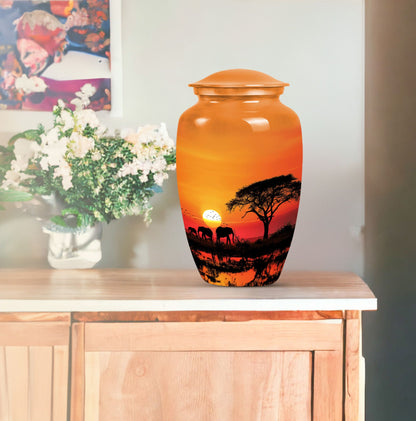 Elephant Family classic aluminium urn for adult ashes.