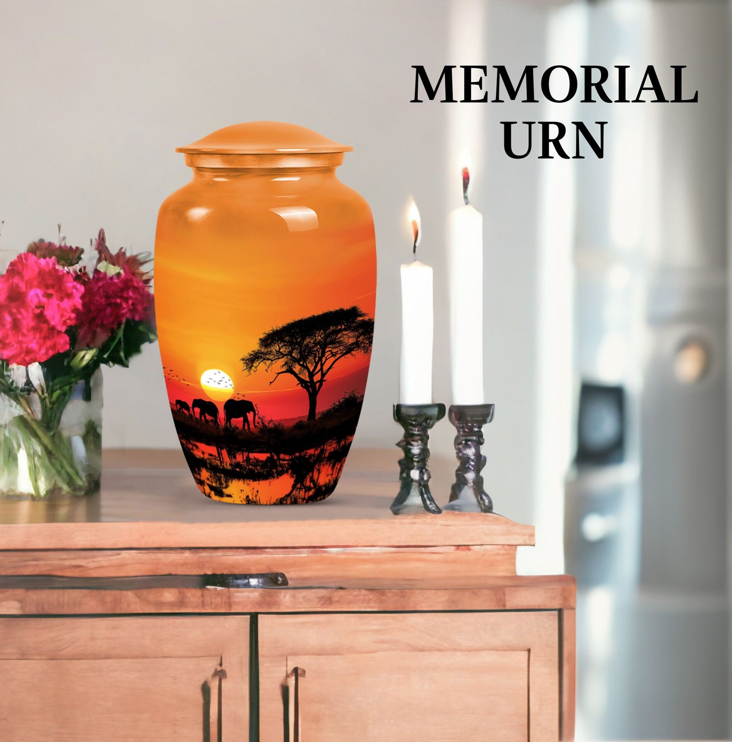 Elephant Family classic aluminium urn for adult ashes.